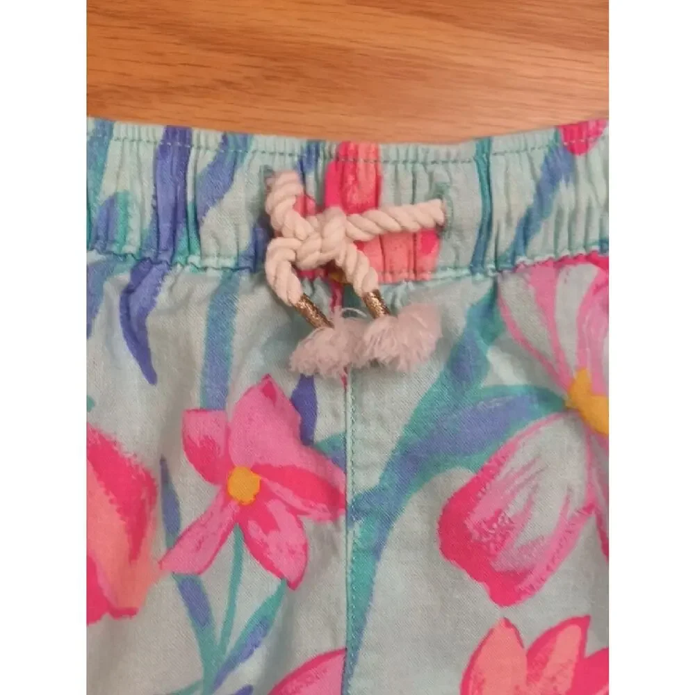 OshKosh B'gosh Aqua & Pink Floral Drawstring Linen Blend Shorts Size 12 GU